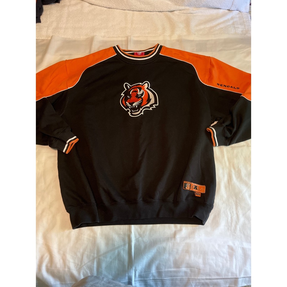 Vintage NFL Cincinnati Bengals Sweatshirt Colorblock Embroidered Logo Black XL